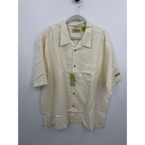 Cubavera Button Down Shirt Mens XXXL Ivory Coca-Cola Logo Short Sleeve